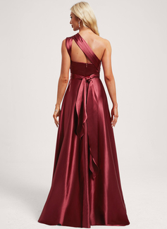 A-line One Shoulder Stretch Satin Dress