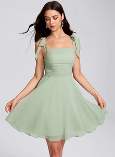 A-line Square Short Chiffon Homecoming Dress With Bow Ruched 