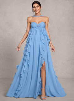 A-line Halter Sweep Train Chiffon Maternity Dresses With Crystal Brooch Cascading Ruffles 