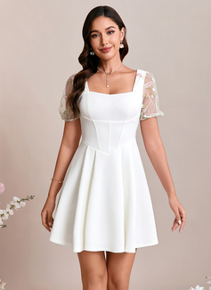 A-line Square Short Jersey Wedding Dress With Embroidered 