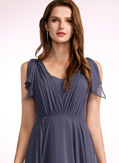 A-Line V-neck Floor-Length Bridesmaid Dress With Ruffle 