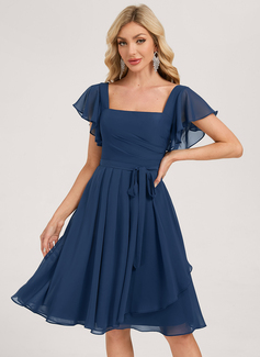 A-line Square Ruched Chiffon Dress