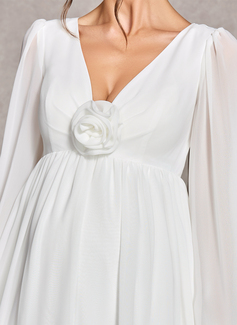 A-line V-Neck Floor-Length Chiffon Maternity Dresses With Pleated 3D Floral 