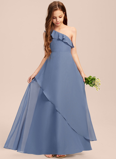 A-line One Shoulder Chiffon Dress