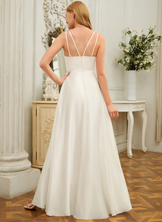 A-line kjole V-hals Gulvlengde Silkeaktig sateng Brudekjole 