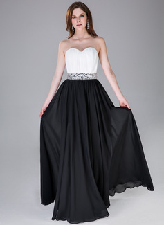 A-Line Chiffon Ruffle Sweetheart Floor Length Prom Dress With Slit Silver main image 1