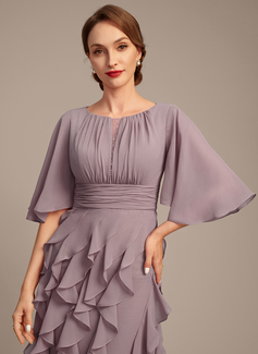 A-line Boat Neck Floor-Length Chiffon Mother of the Bride Dress With Ruffle Sequins Beading 