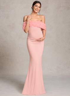 Sheath/Column Off the Shoulder Floor-Length Jersey Maternity Dresses With 3D Floral 