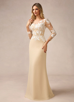 Sheath/Column Scoop Illusion Sweep Train Chiffon Evening Dress With Sequins 