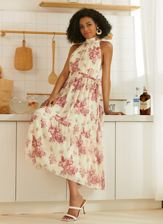 Høyhalser Ermeløs A-line kjole Bomull Blends Midi Motekjoler 