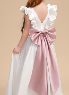 A-line Scoop Floor-Length Lining 100% Cotton Satin Flower Girl Dress With Bow 
