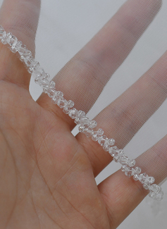 Beading Cut Edge Single Tier Tulle Bridal Cathedral Length Wedding Veils 