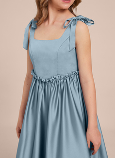 A-line Square Floor-Length Matte Satin Junior Bridesmaid Dress 