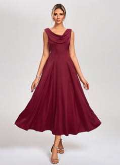 Cowl Sleeveless A-line Satin Midi Dress 