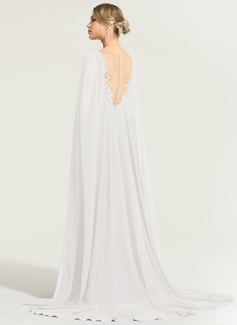 A-Linien-Kleid V-Ausschnitt Pinsel-Schleppe Spitze Chiffon Brautkleid mit Cape-Ärmel Pailletten 