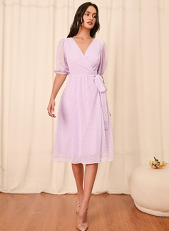 Firkantet utringning Kortermer A-line kjole Tyll Midi Motekjoler 