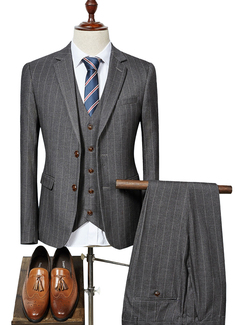 Striped 3 Piece Single Breasted Tailored Fit Men's Casual Suit 