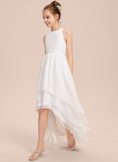 A-line kjole Scoop Asymmetrisk Chiffon Brudepikekjole ungdom 
