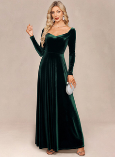 A-line V-Neck Floor-Length Velvet Evening Dress 