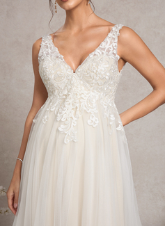 A-line V-Neck Court Train Tulle Lace Maternity Dresses 