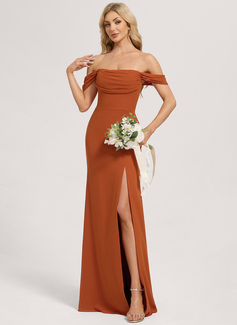 Sheath/Column Cold Shoulder Off the Shoulder Straight Floor-Length Chiffon Bridesmaid Dress 