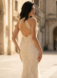 Robe sirène à sans manches avec paillettes en tulle