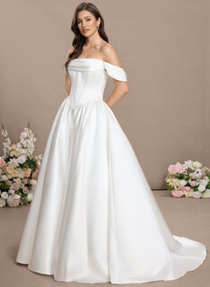 Robe princesse à épaules dénudées bustier multipositions en mousseline