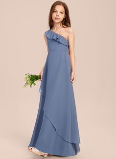 A-line One Shoulder Chiffon Dress