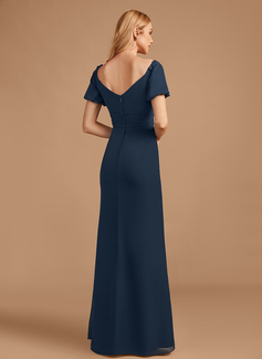 Sheath/Column V-Neck Floor-Length Chiffon Bridesmaid Dress 