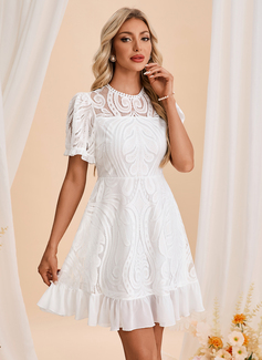 A-line Scoop Short Lace Wedding Dress 
