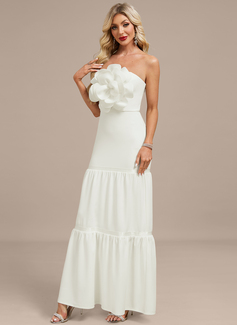 A-line Straight Floor-Length Stretch Crepe Evening Dress With Flower 