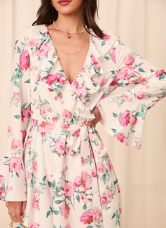 V-hals Lange ermer Elegant A-line kjole Polyester Maxi Motekjoler 