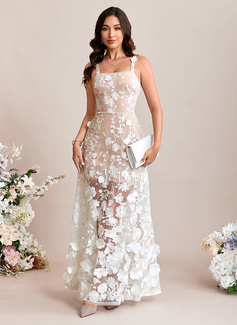 Flower Embroidered Square Sleeveless A-line Lace Maxi Dress 