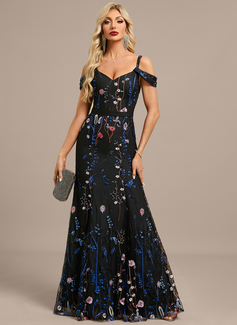 Sheath/Column Cold Shoulder Off the Shoulder Floor-Length Floral Lace Evening Dress 
