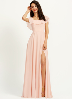 A-Line Square Neckline Floor-Length Bridesmaid Dress With Split Front 