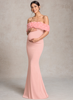 Sheath/Column Off the Shoulder Floor-Length Jersey Maternity Dresses With 3D Floral 