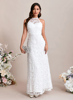 Embroidered Sequins Halter Sleeveless A-line Lace Maxi Dress 