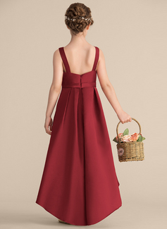 A-line Scoop Asymmetrical Satin Junior Bridesmaid Dress 