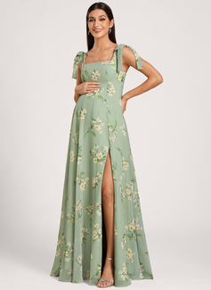 A-line Square Floor-Length Chiffon Maternity Dresses With Bow 