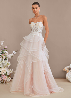 Ball-Gown/Princess Off the Shoulder Sweep Train Tulle Lace Wedding Dress With Sequins 