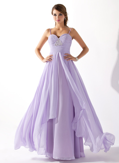 A-Line/Princess Sweetheart Floor-Length Chiffon Prom Dresses With Ruffle Beading 