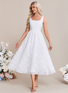 A-line Square Tea-Length Chiffon Wedding Dress 
