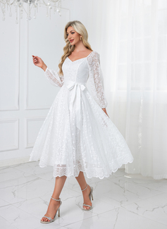 A-line Sweetheart Tea-Length Lace Wedding Dress 