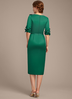Sheath/Column Scoop Tea-Length Silky Satin Mother of the Bride Dress With Beading 3D Floral 