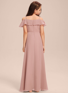 A-formet Off-the-Shoulder Gulvlengde Chiffong Brudepikekjole til tenåringer 