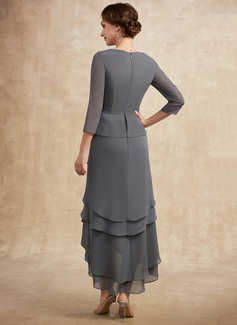 A-formet V-hals Asymmetrisk Chiffong Blonder Kjole til brudens mor med Frynse Profilering paljetter 