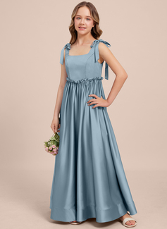 A-line Square Floor-Length Matte Satin Junior Bridesmaid Dress 