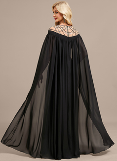 Sheath/Column Illusion Scoop Floor-Length Chiffon Evening Dress With Rhinestone Cape Beading 