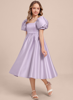 A-line Square Tea-Length Satin Junior Bridesmaid Dress 