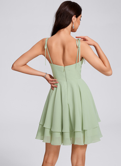 A-line Square Short Chiffon Homecoming Dress With Bow Ruched 